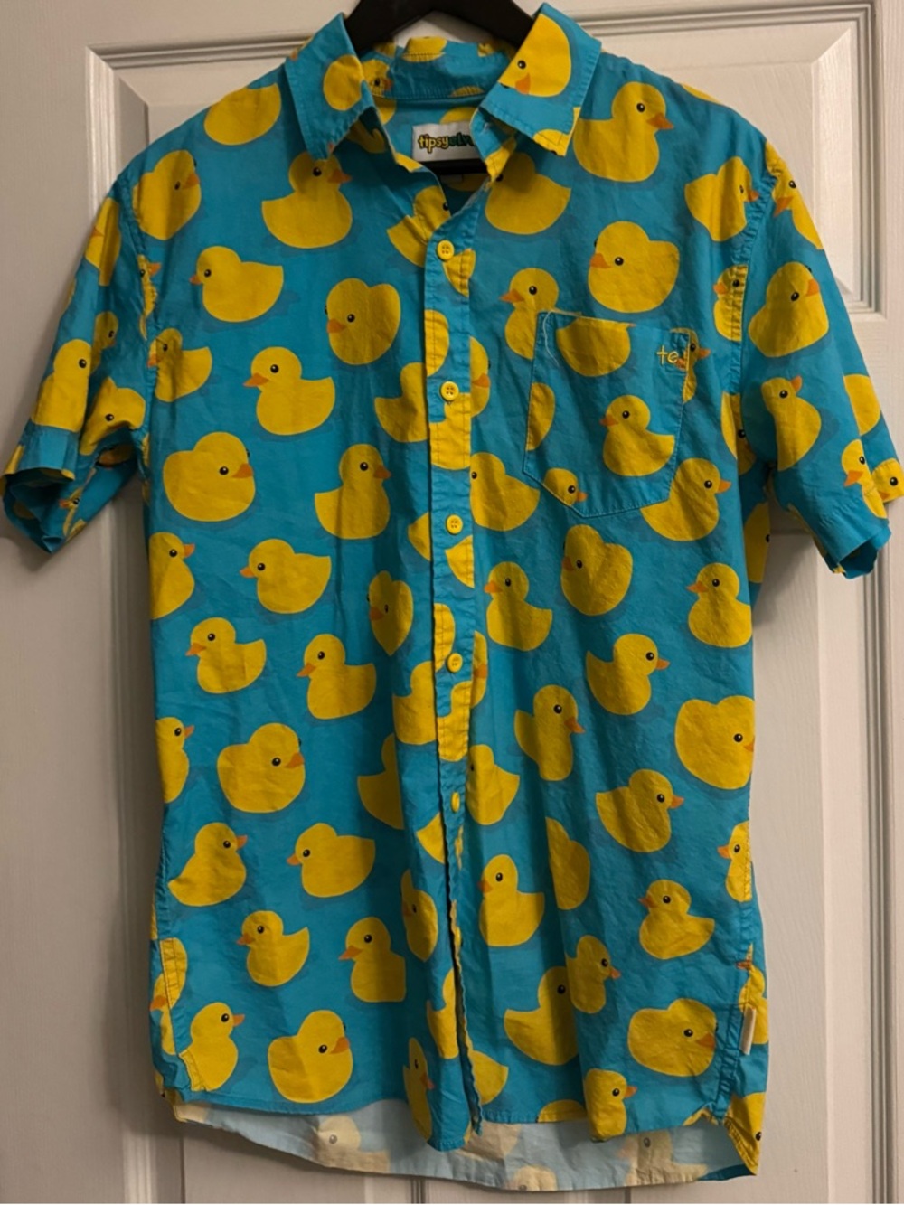 Tipsy Elves Bright Blue Shirt with Yellow Rubber Duck Print